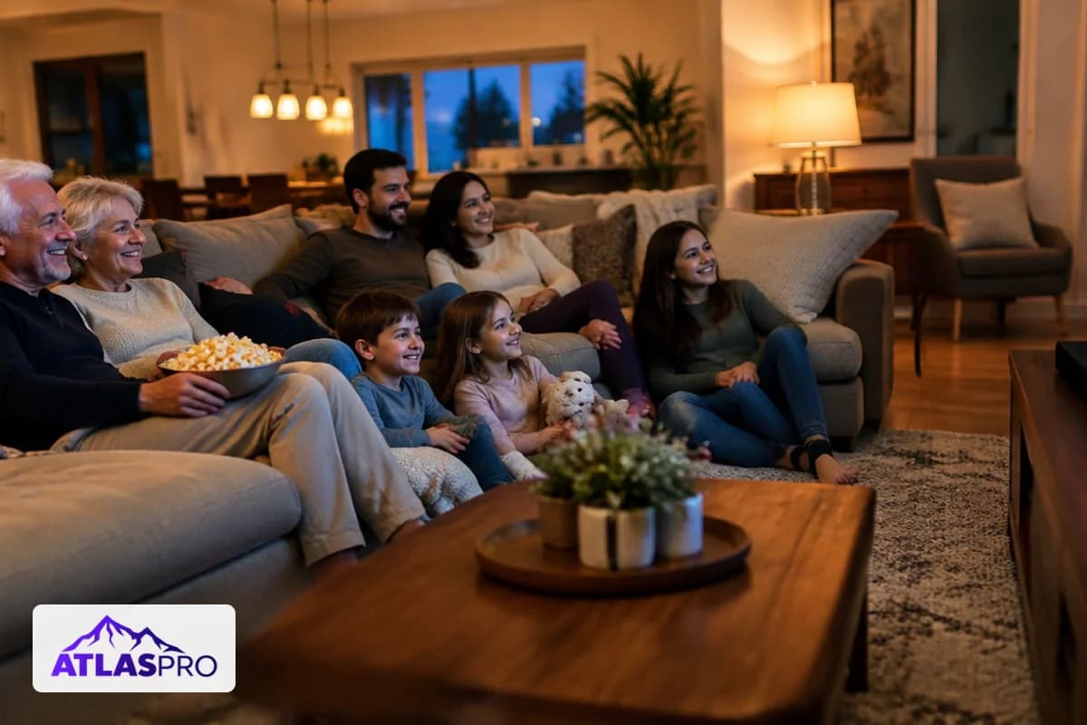 Grande famille réunie devant Atlas Pro ONTV